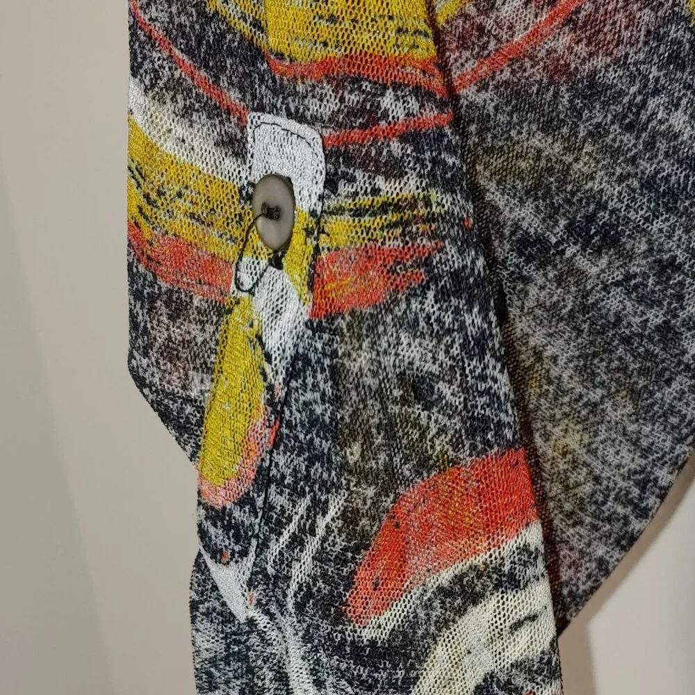 Ali Miles Abstract Print Semi Sheer Mesh Long Roll Tab Sleeves Cardigan Size 3X
